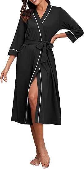 Womens Robe Long Kint Bathrobe Lightweight Soft Robes Ladies Bath Robe