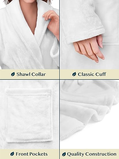 Womens Robe Fleece Plush Soft, Fluffy Fuzzy Cozy Warm Bathrobe, Shower Spa House Long Robe for Women