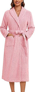 Women's Robe Long Plush Soft Bathrobe Cozy Warm Robes Shawl Collar Sleepwear with Pockets